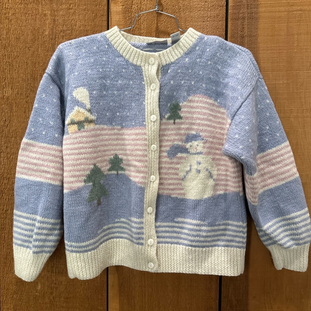 Vintage Blue and Cream Winter Scene Cardigan